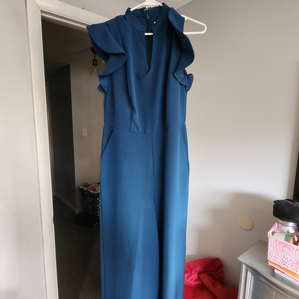 Blue wide leg pants suit